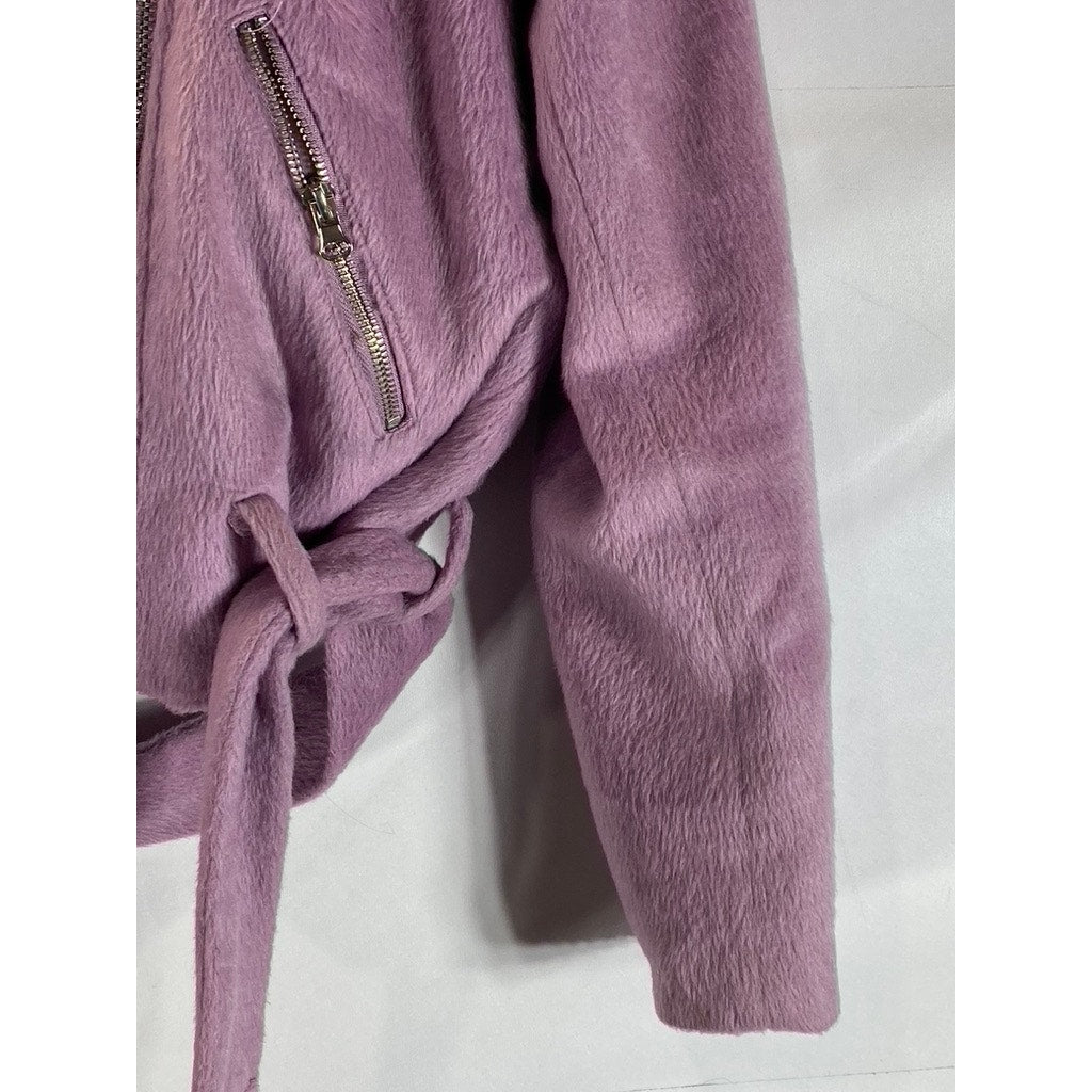 FOREVER 21 Women's Pink Plush Asymmetrical Motorcycle Cropped Jacket SZ L