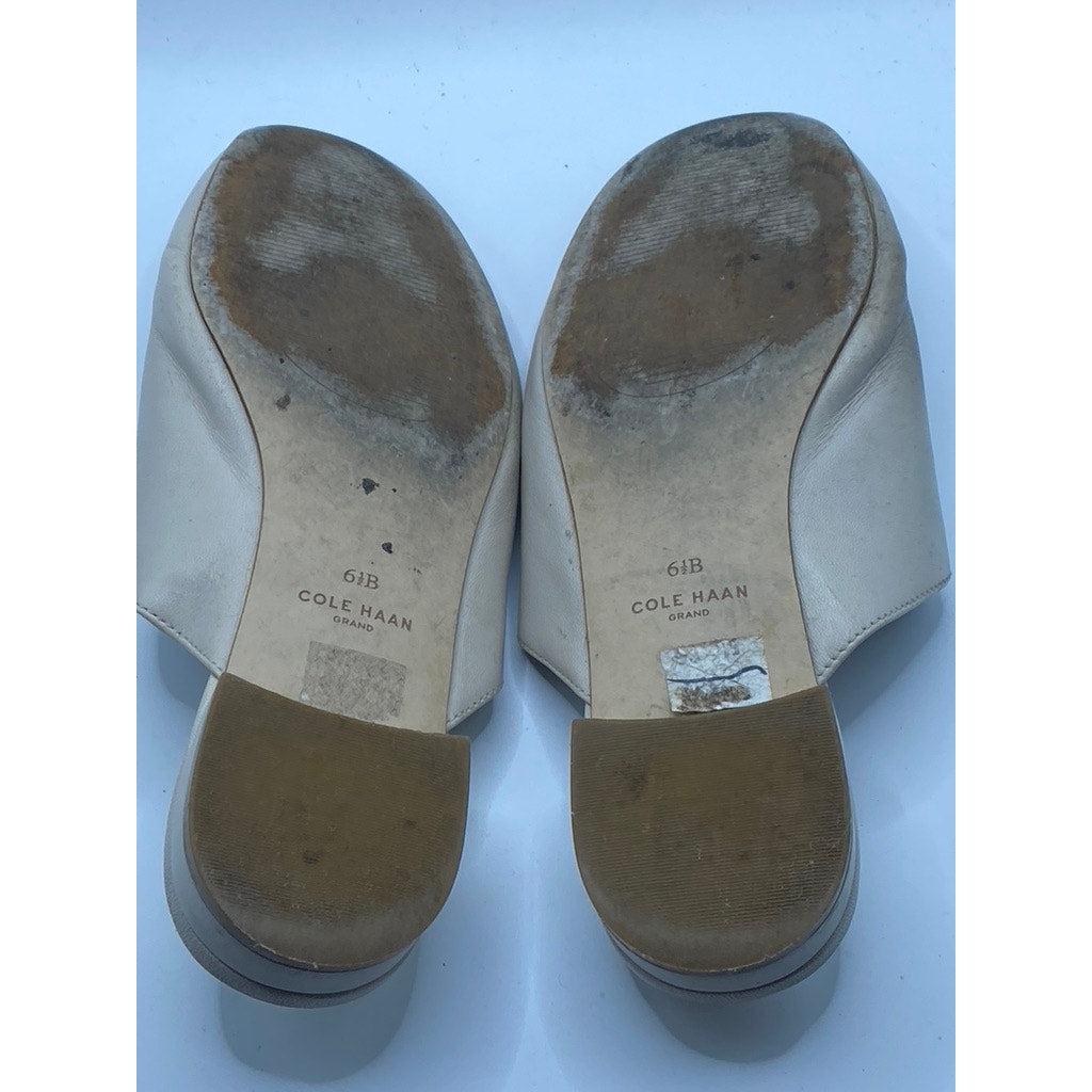 COLE HAAN Women’s Beige Leather Snake-Skin Embossed Slip-On Mule Shoes SZ 6.5