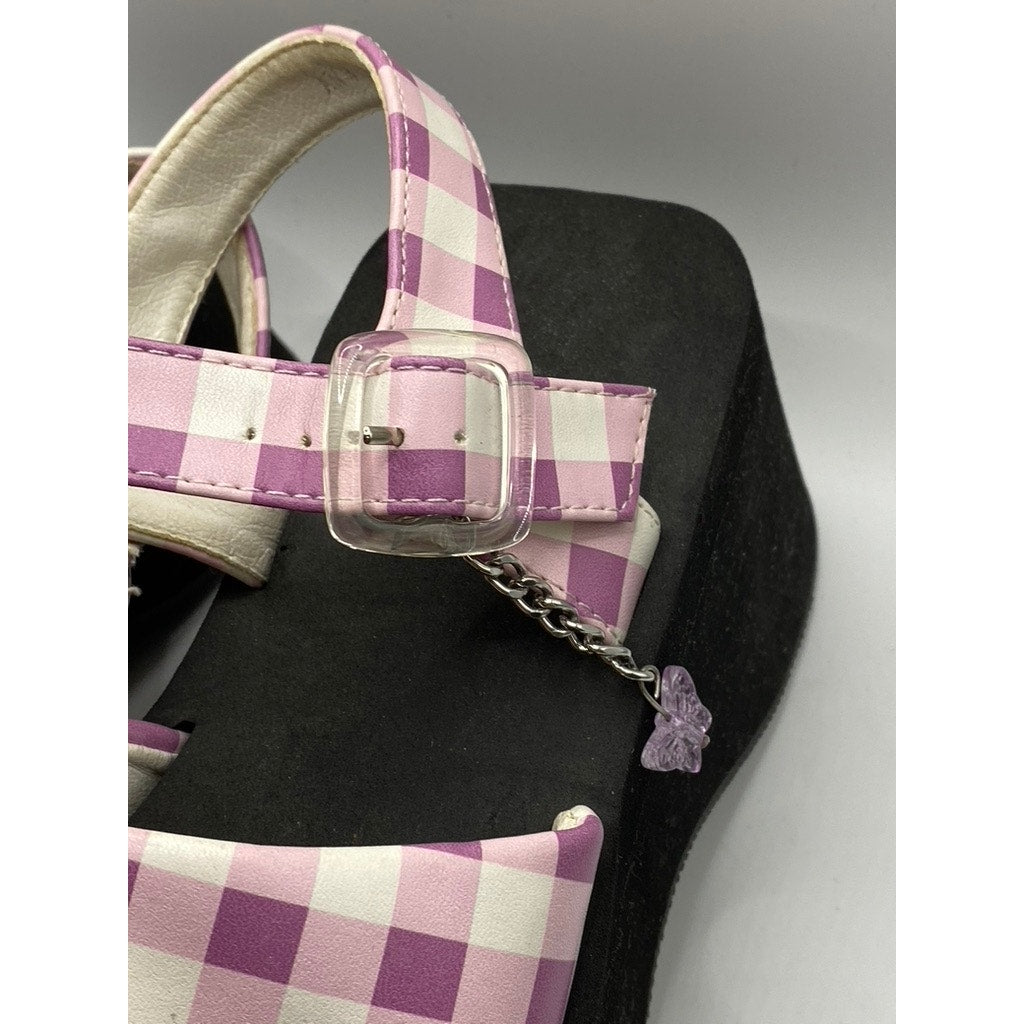 KOI FOOTWEAR Women's Pink-White Plaid Chunky Platform Ankle-Strap Sandals SZ 6