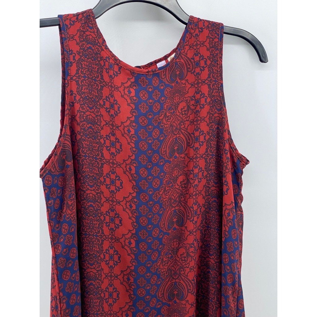 ALYA Women's Red-Blue Printed Crewneck Sleeveless Pullover A-Line Tank Dress SZS