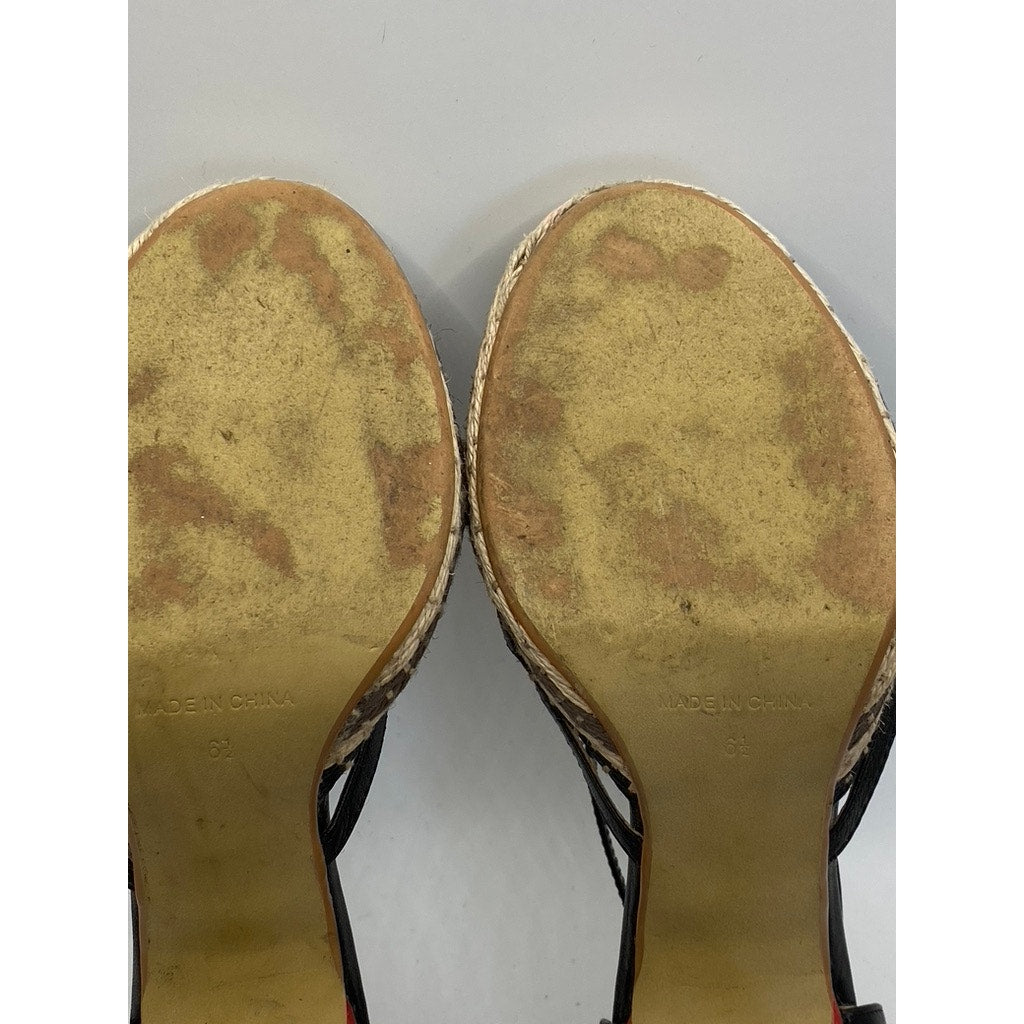 FARYL ROBIN Women’s Black Hay Woven Cutout Closed Toe Ankle-Strap Sandals SZ 6.5