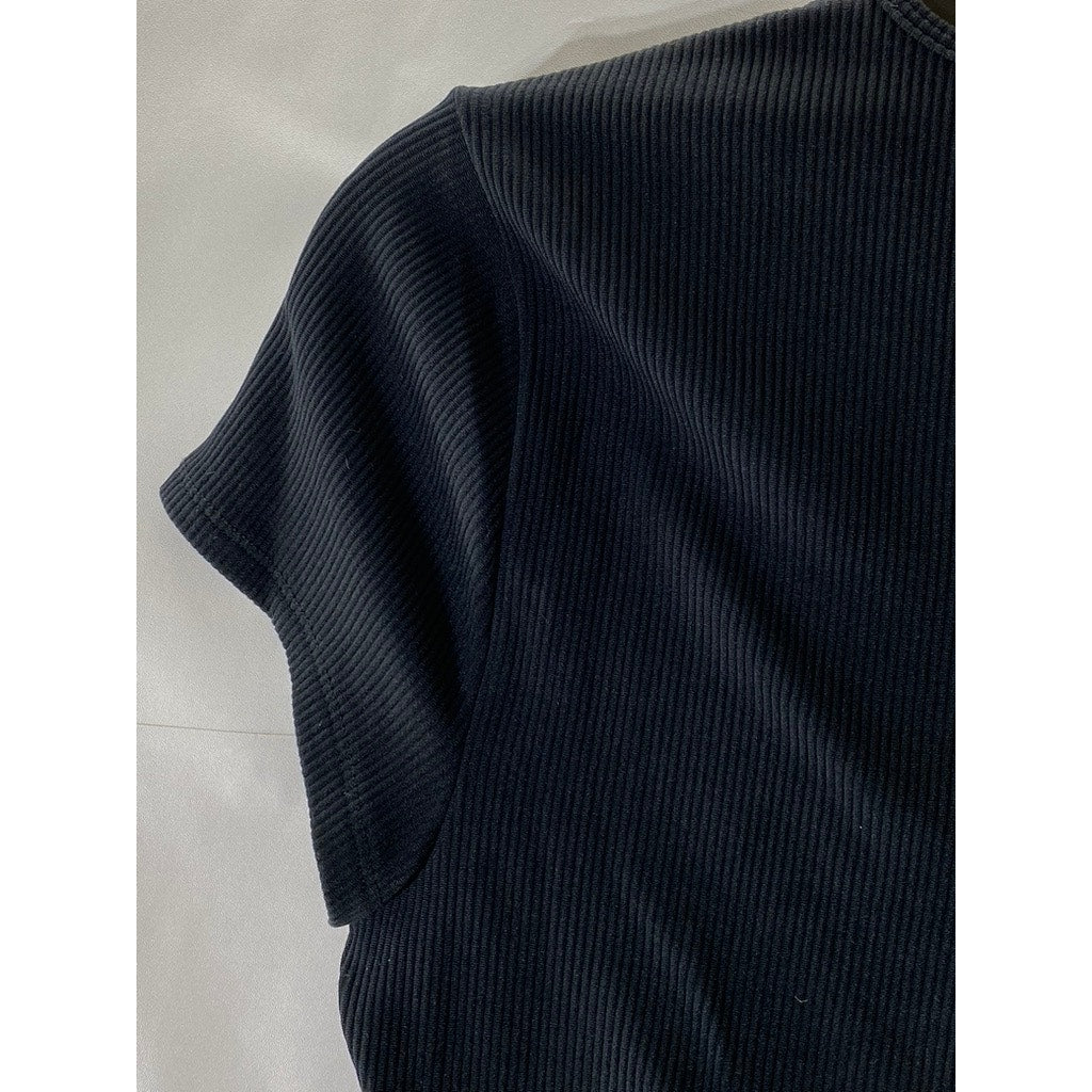 ABERCROMBIE & FITCH Women's Black Ribbed Crewneck Short Sleeve Cropped Top SZ M