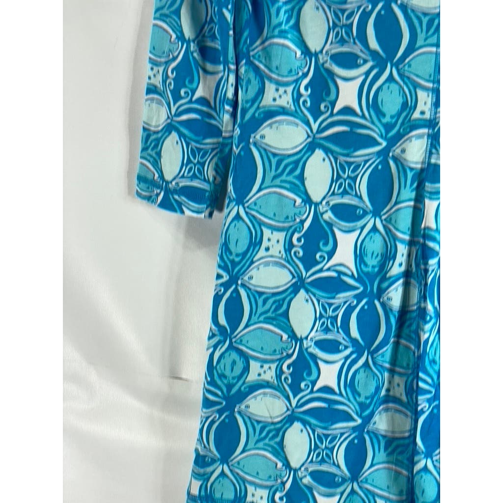 LILLY PULITZER Women's Blue Printed Juliet What A Racquet V-Neck Mini Dress SZ M