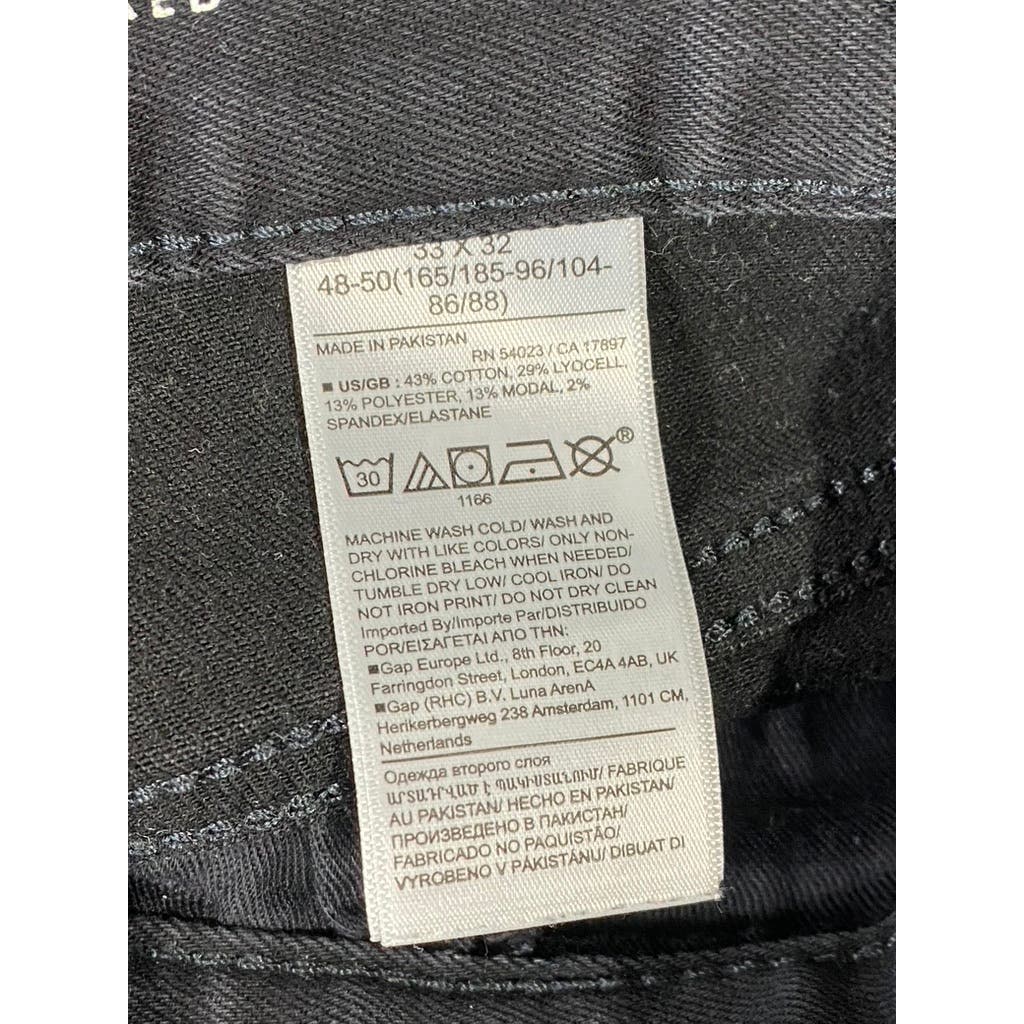 BANANA REPUBLIC Men's Solid Black Traveler Tapered-Fit Five-Pocket Pant SZ 33X32