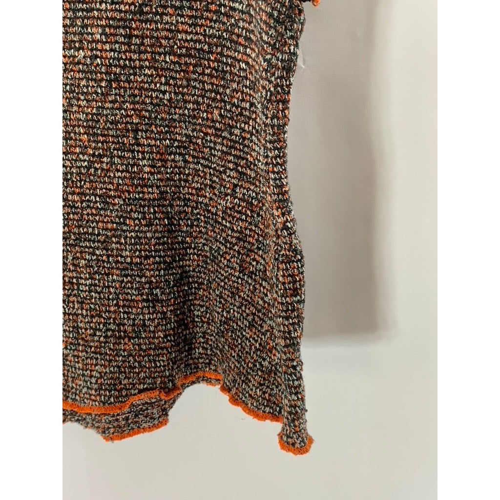 ZARA TRAFALUC Women's Brown/Orange Overstitch Lettuce-Trim Knit Crop Top SZ S