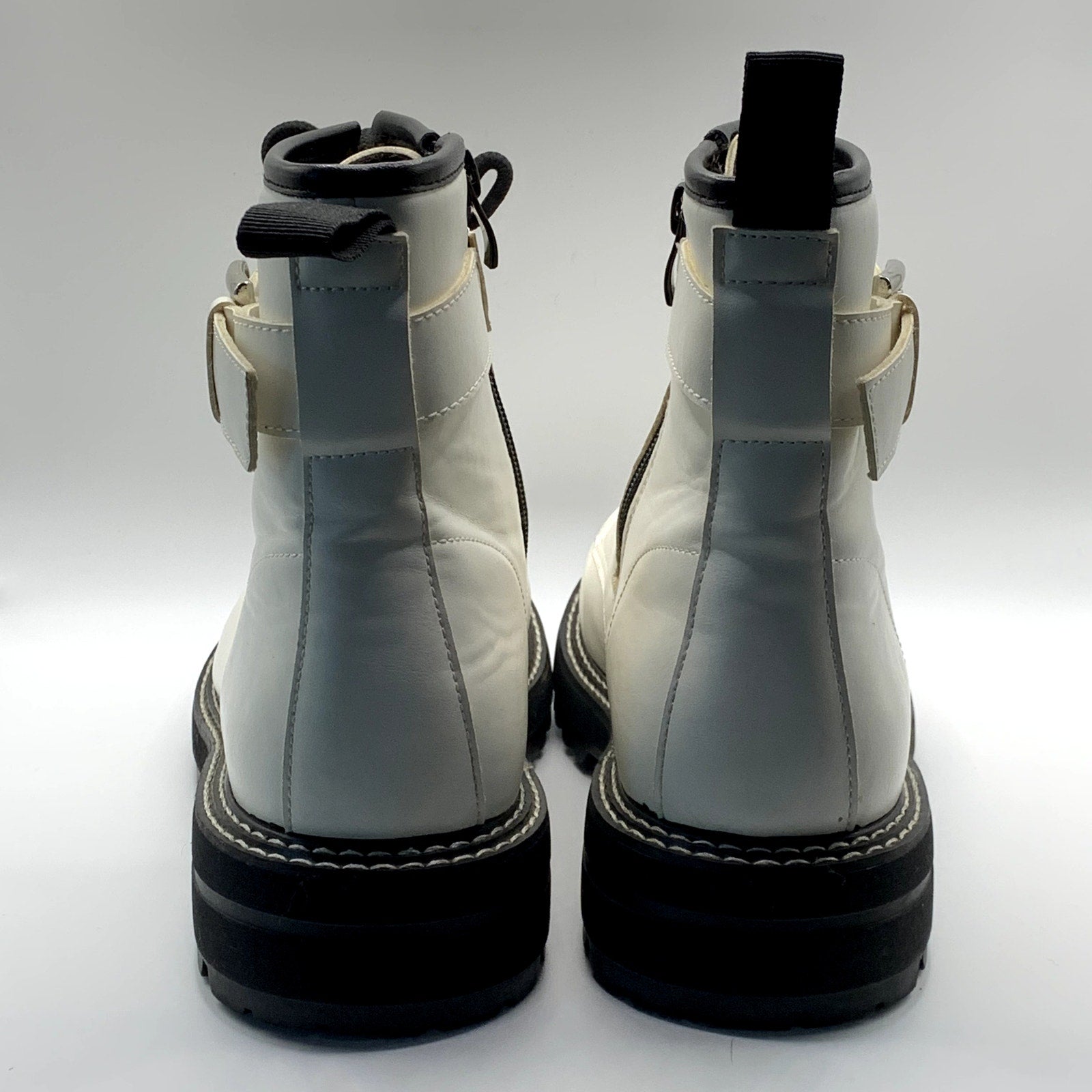 DUNES Women's White Chaplin Faux-Leather Side-Zip Lace-Up Combat Boots SZ 8.5