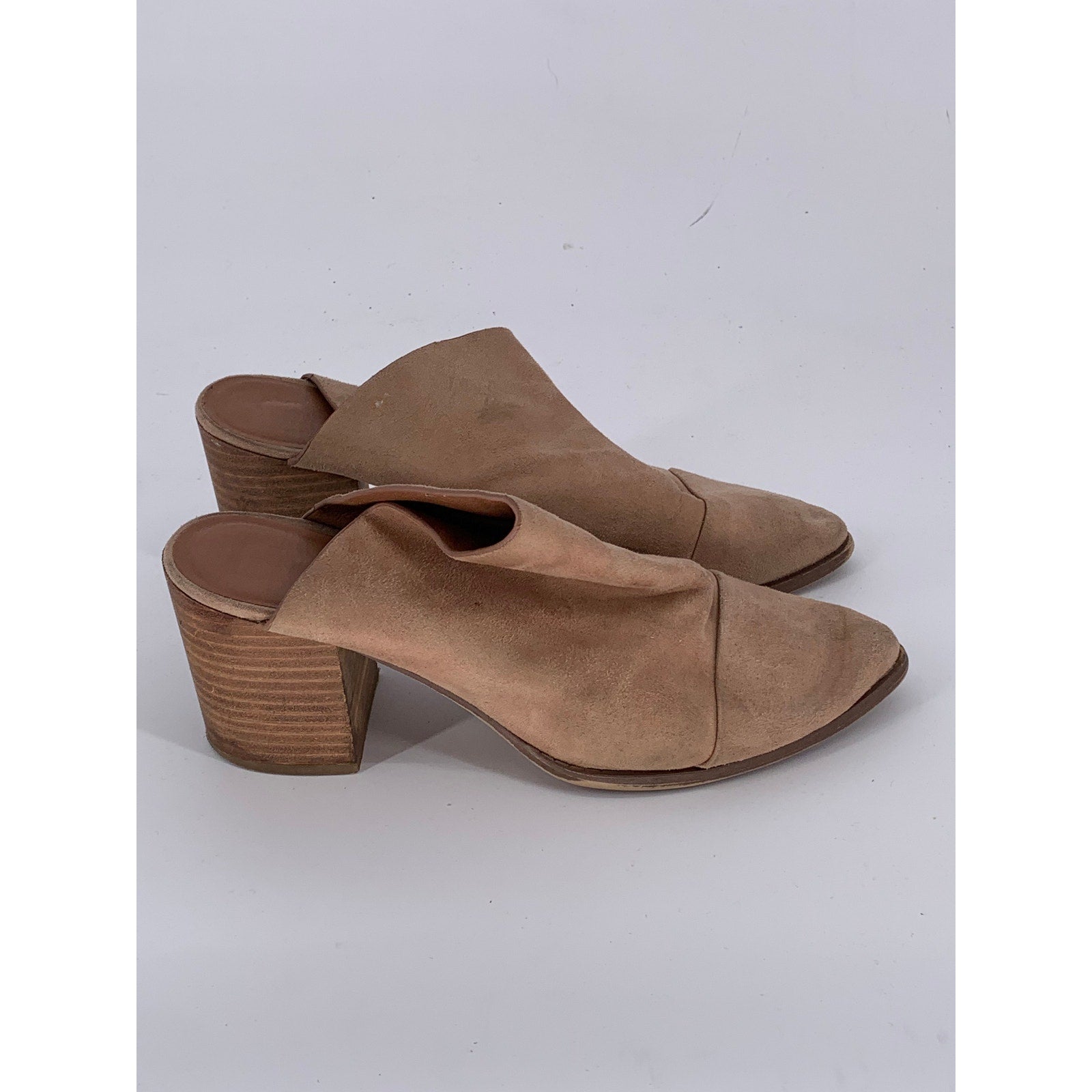 REPORT Women's Tan Suede Tisha Pointed-Toe Block Stacked-Heel Mules SZ 8.5
