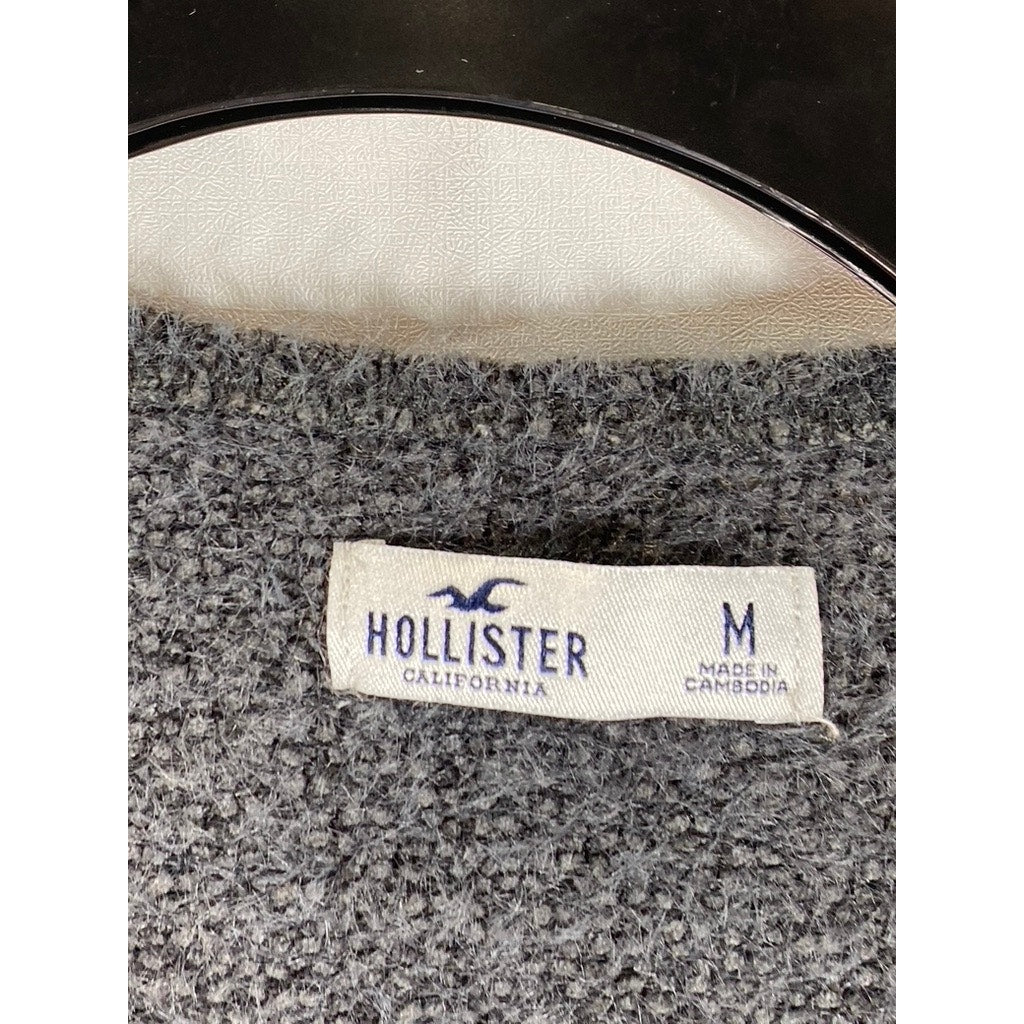HOLLISTER Women's Gray Open Front Knit Waist Tie Long Sleeve Crop Sweater SZ M