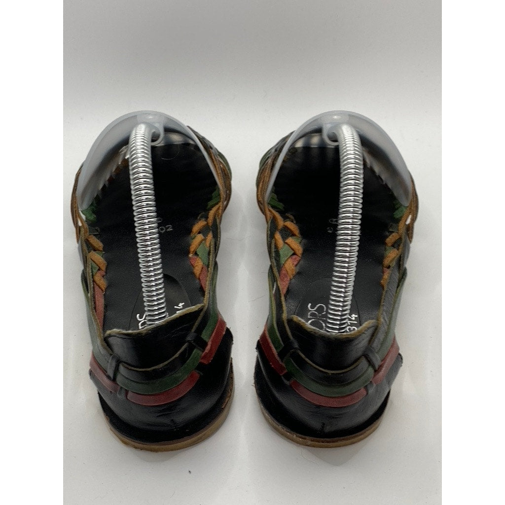 HONORS Women's Black-Multicolor Leather Strappy Round-Toe Slip-On Flats SZ 8.5