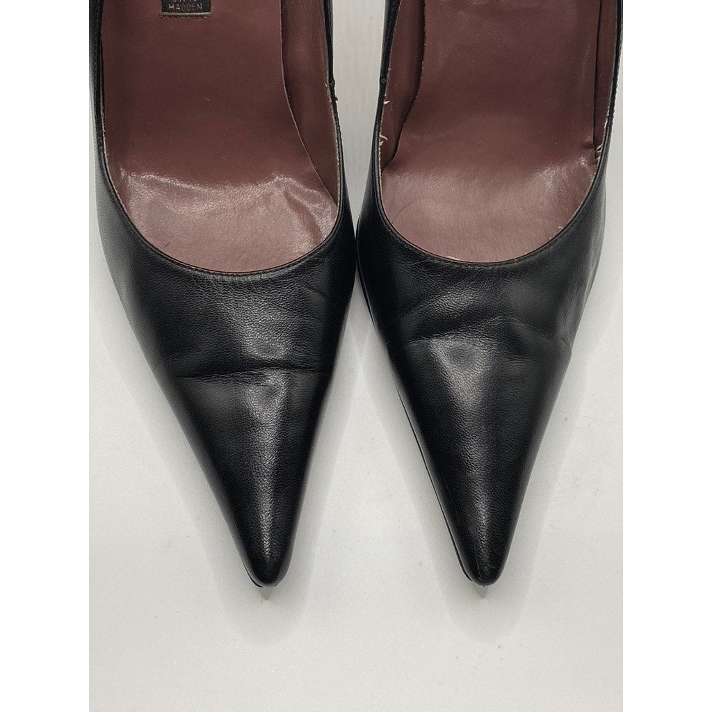 STEVEN BY STEVEN MADDEN Women's Black Leather Pointed-Toe Stiletto Pumps SZ 7.5