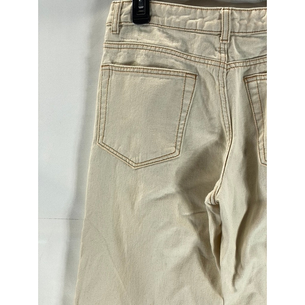 H&M DIVIDED Women's Beige Five-Pocket Wide-Leg Straight Pant SZ 4