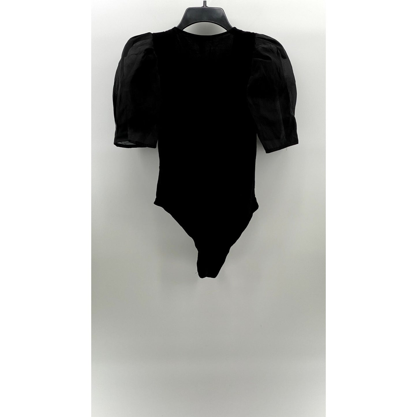 FOREVER 21 Women's Black Mesh Puff Short Sleeve Scoop-Neck Bodysuit SZ S