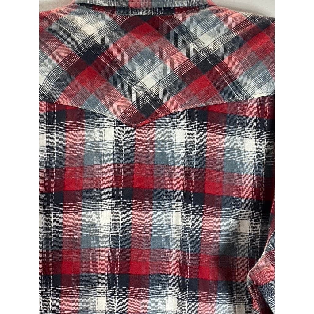 LUCKY BRAND Black Label Men's Red/Gray Plaid Classic-Fit Button-Up Shirt SZ L