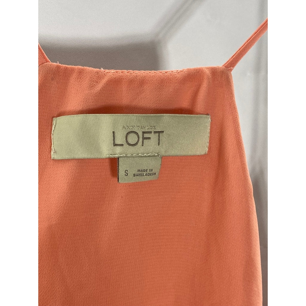 ANN TAYLOR LOFT Women's Peach V-Neck Spaghetti Strap Loose-Fit Racerback Top SZS