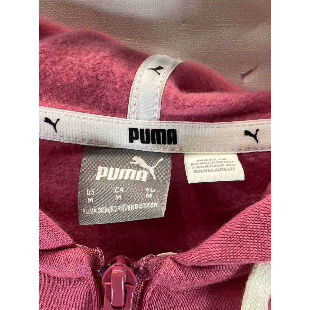PUMA Women's Pink Logo Half Zip Cropped Dropped Shoulder Pullover Hoodie SZ M