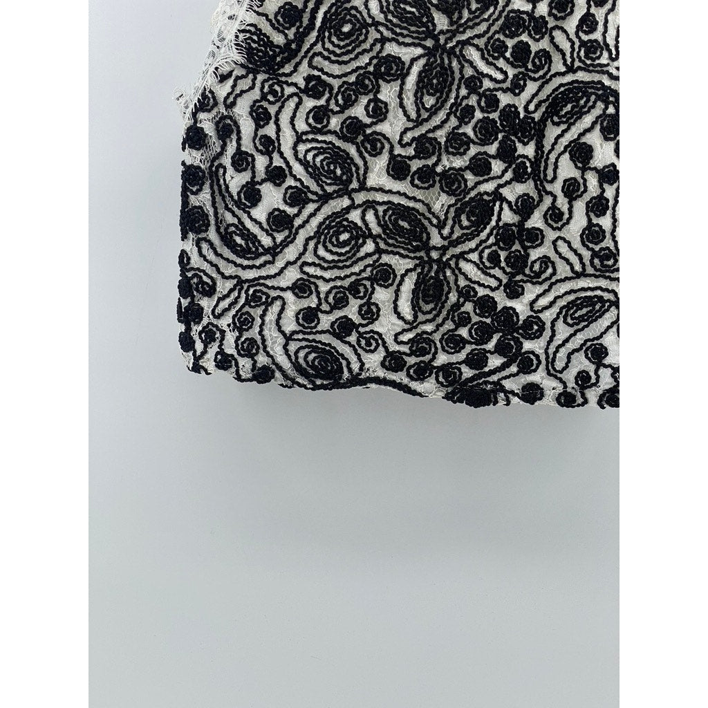 ZARA TRAFALUC Women's Black-White Lace Crewneck Sleeveless Back-Zip Tank Top SZL
