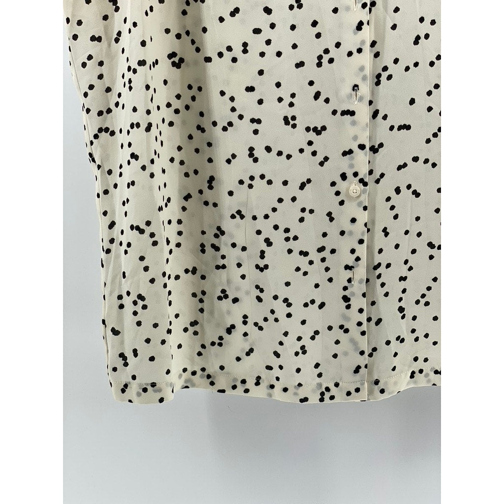 ANN TAYLOR LOFT Women's Cream-Black Dot Print Short Sleeve Button-Up Top SZ M