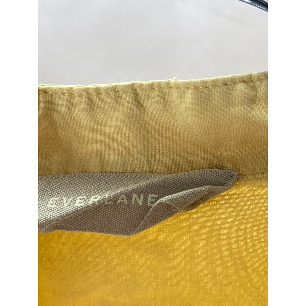 EVERLANE Women's Yellow Washable Silk Long Sleeve Henley Patch Pocket Top SZ 2