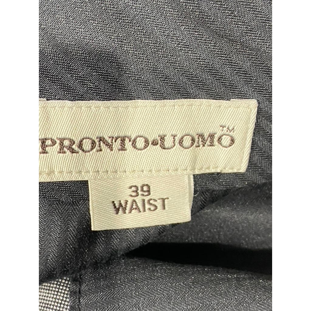 PRONTO UOMO Men's Black Modern-Fit Flat Front Wool Dress Pants SZ 39X30