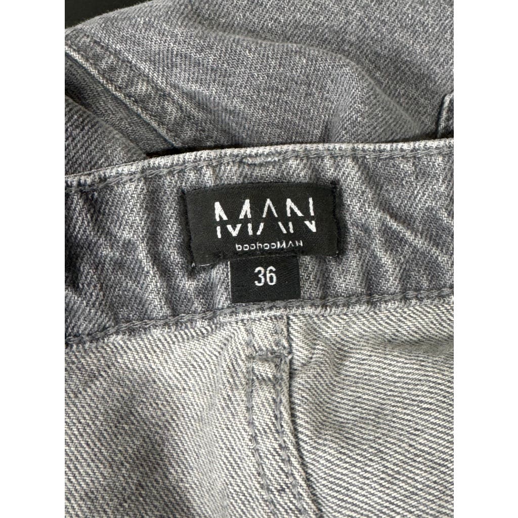 MAN BOOHOOMAN Men's Grey Skinny Stretch Distressed Smoked Popper Hem Cargo Jean