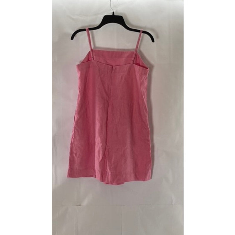 MADEWELL Women's Retro Pink Linen Goldie Straight-Neck Adjustable Mini Dress SZ4