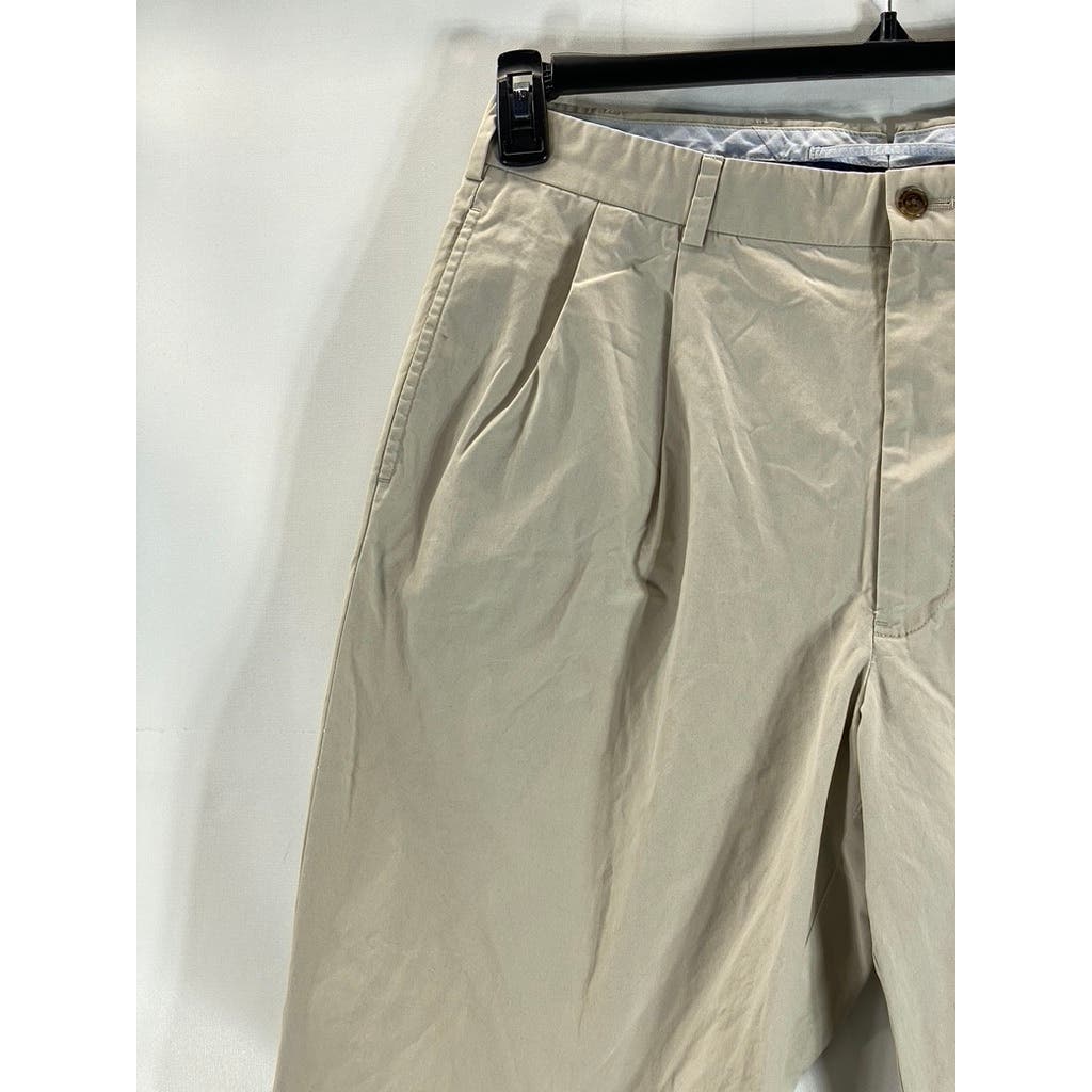 BROOKS BROTHERS Men's Beige Pleated Supima Cotton Cuffed Pants SZ 34X32