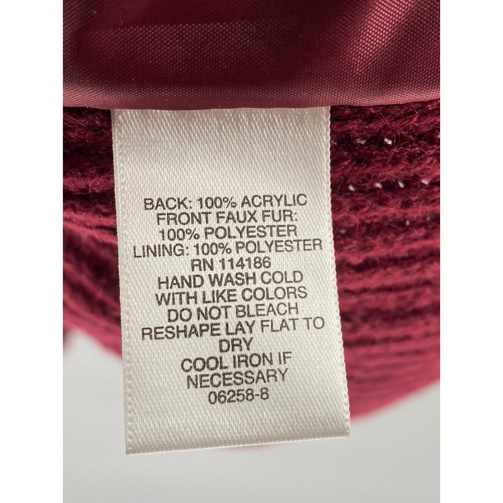 LIZ CLAIBORNE Women's Maroon Faux-Fur Knit Open-Front Sleeveless Vest SZ S