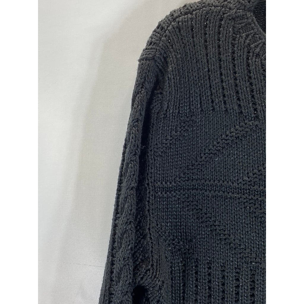 ZARA MAN Men's Black Solid Crewneck Cable Knit Pullover Sweater SZ L