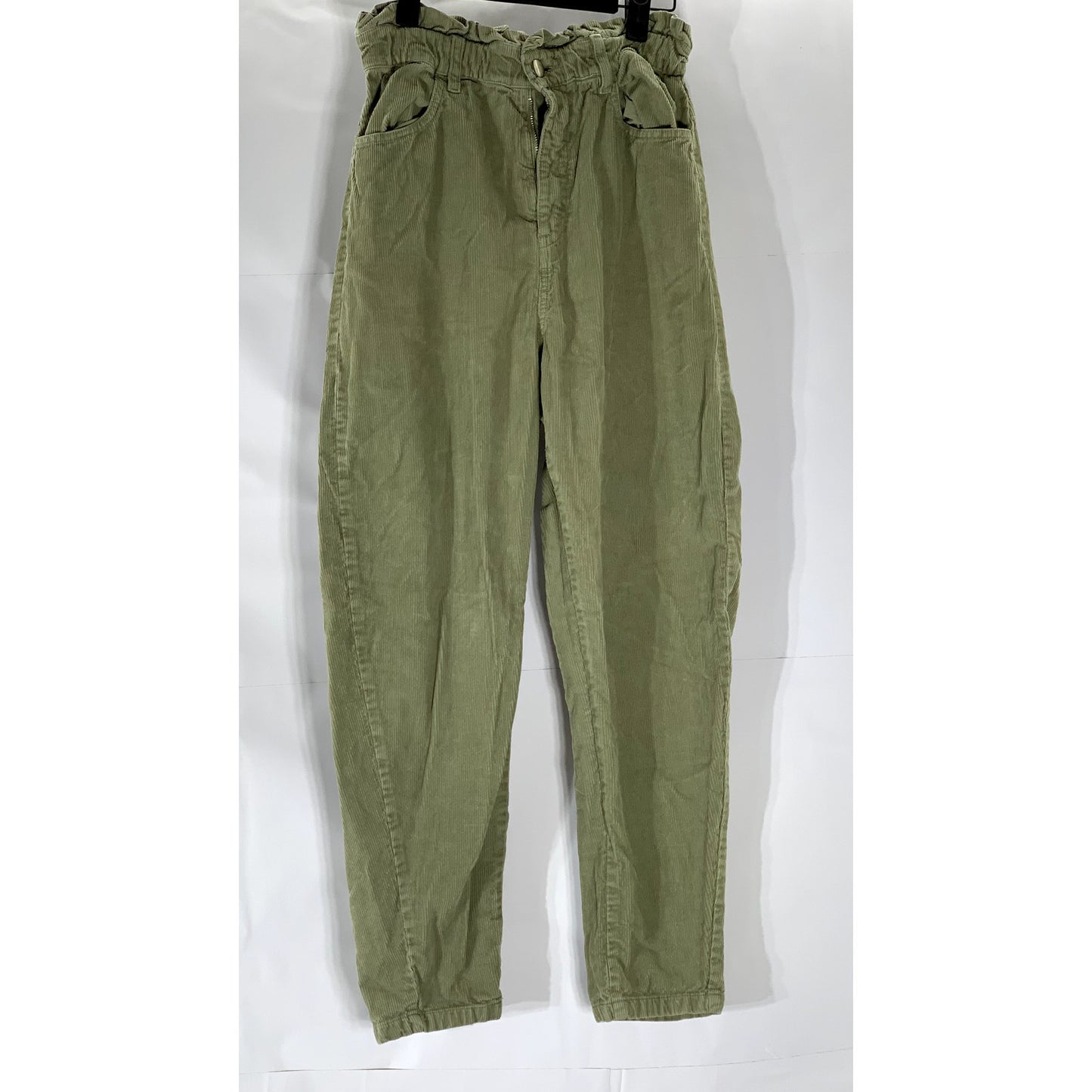 ZARA Women’s Olive Green Corduroy Ruffle-Waist Jogger Pant SZ 12
