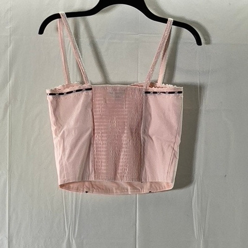 BEVERLY AND BECK Women's Light Pink Bustier Ribbon Bow Cropped Tank Top SZ S