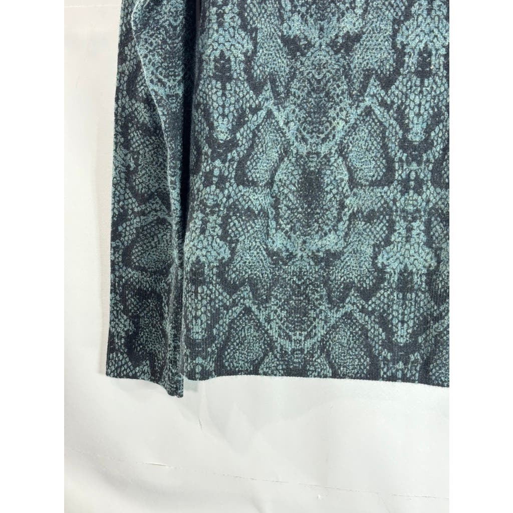 NICOLE MILLER Women's Green Snakeskin Print Crewneck Cashmere Sweater SZ M