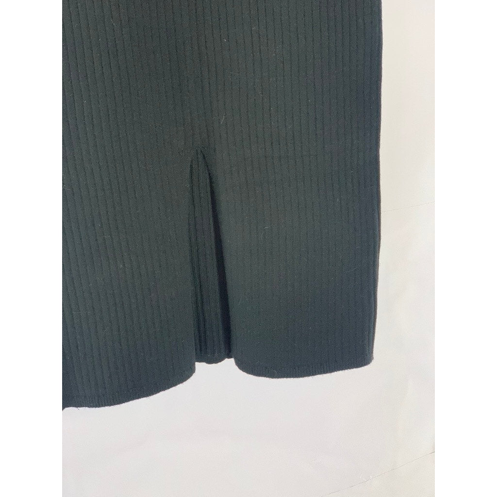 UNBRANDED Women's Black Rib Knit Pull-On Knee Length Casual Skirt SZ S