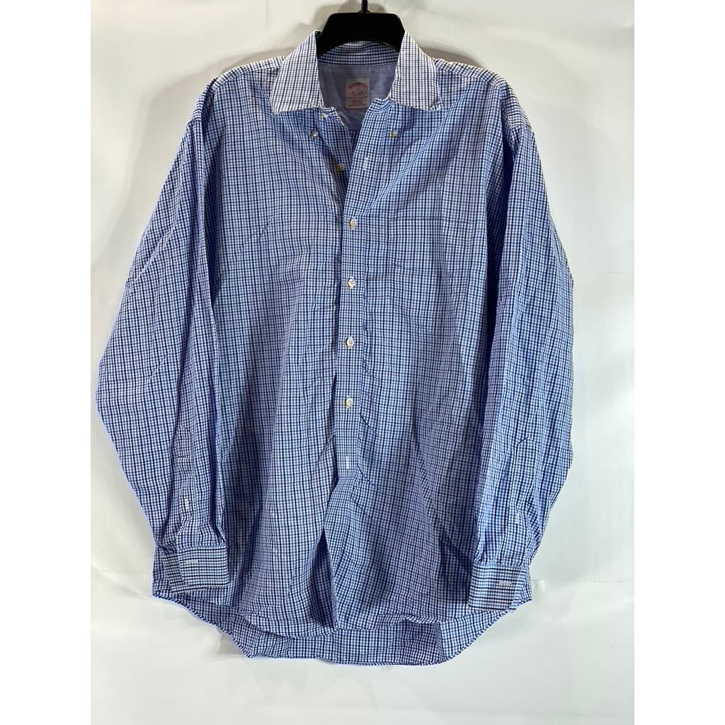 BROOKS BROTHERS Men's Blue Gingham Original Polo Regular-Fit Button-Up Shirt SZL