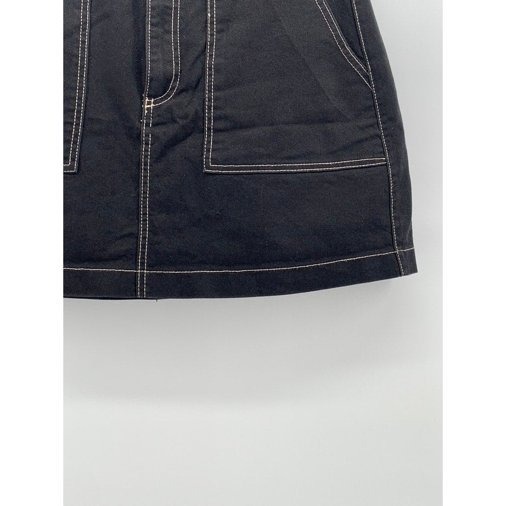 ZARA TRAFALUC Women's Black Denim A-Line Mini Skirt SZ L