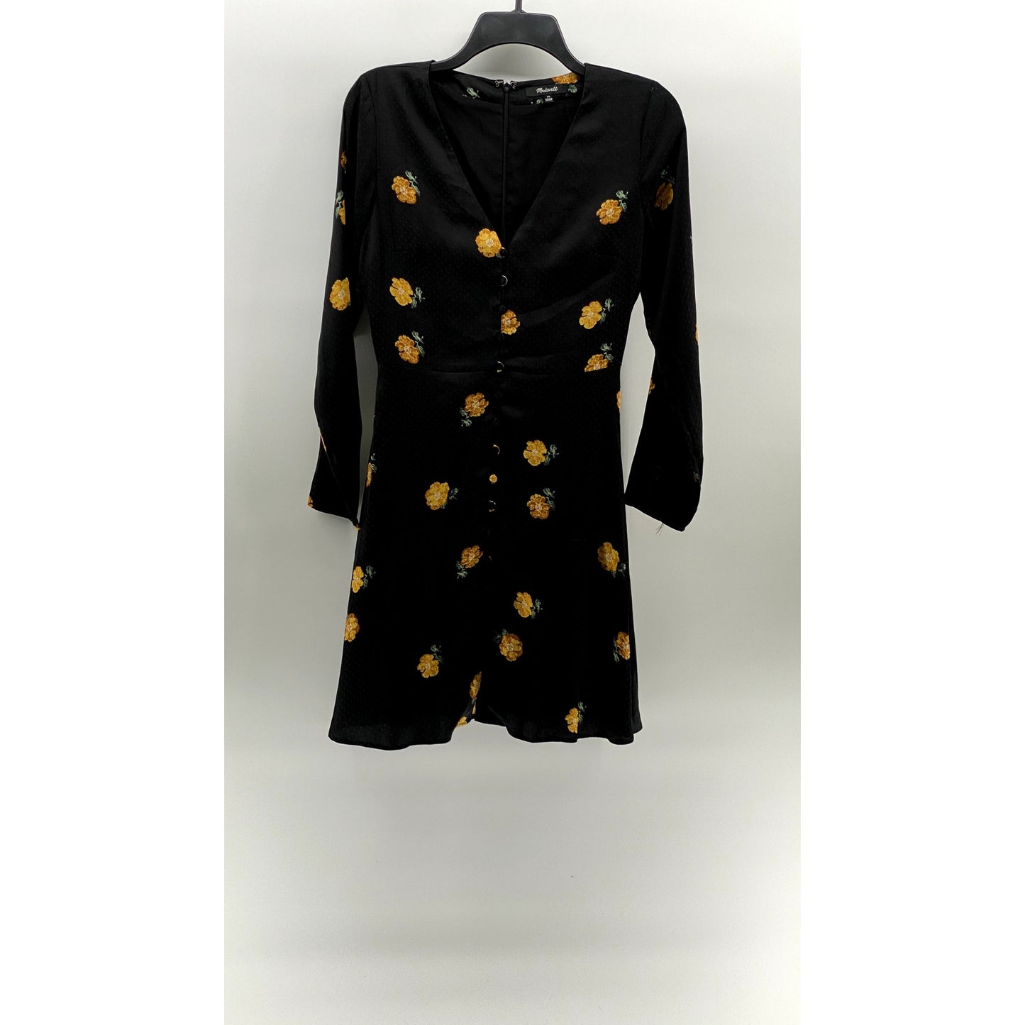 MADEWELL Women's Black-Yellow Lilyblossom Button-Front Long Sleeve Dress SZ 00