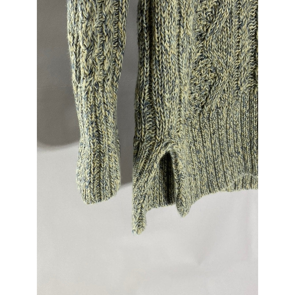 LAUREN JEANS CO. Women's Vintage Gray-Blue Cable Knit V-Neck Hooded Sweater SZXS