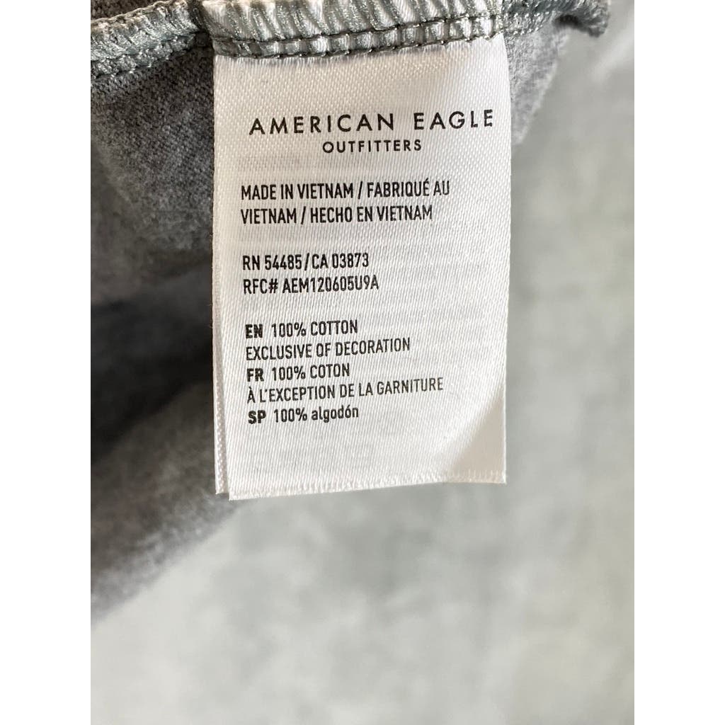 AMERICAN EAGLE Men's Burgundy/Grey Standard-Fit Crewneck T-Shirt SZ M