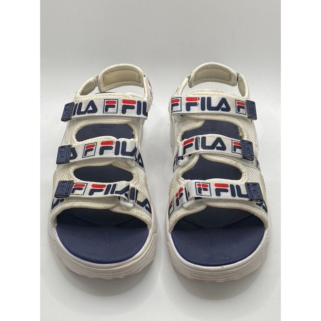 FILA Men's White-Blue Hook & Loop Strappy Chunky Open-Toe Disrupter Sandals SZ 8