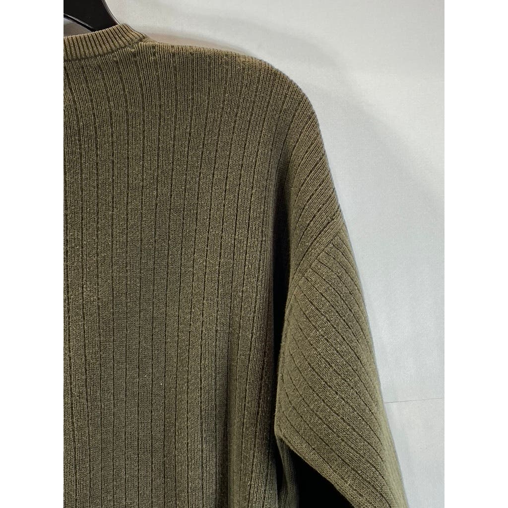J. CREW Men's Olive Green Cotton Ribbed V-Neck Pullover Sweater SZ M