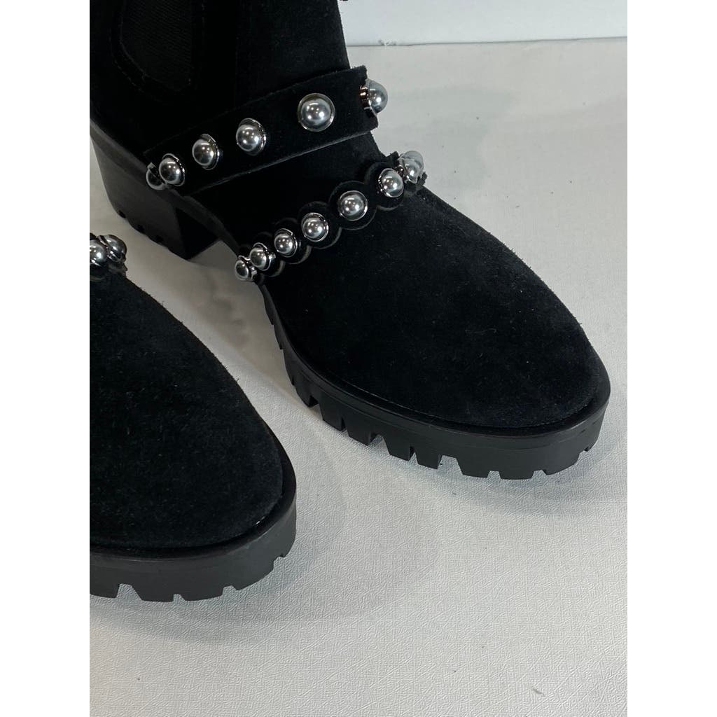 KARL LAGERFELD PARIS Women's Black Pia Faux Pearl Studded Chelsea Boots SZ 7.5