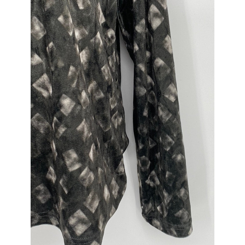 NOVELIA Women’s Charcoal Gray Printed Velvet Long Sleeve Turtleneck Top SZ M