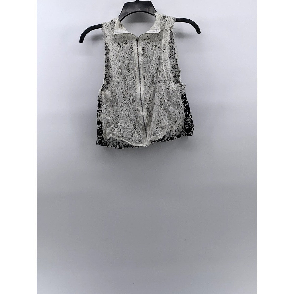 ZARA TRAFALUC Women's Black-White Lace Crewneck Sleeveless Back-Zip Tank Top SZL