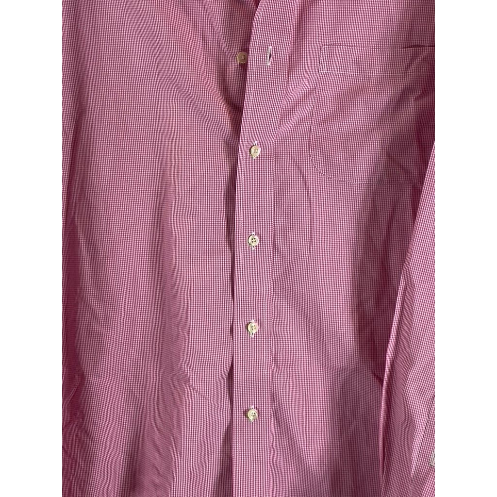 BROOKS BROTHERS 346 Men's Pink Gingham Slim-Fit Button-Up Long Sleeve Shirt SZ16
