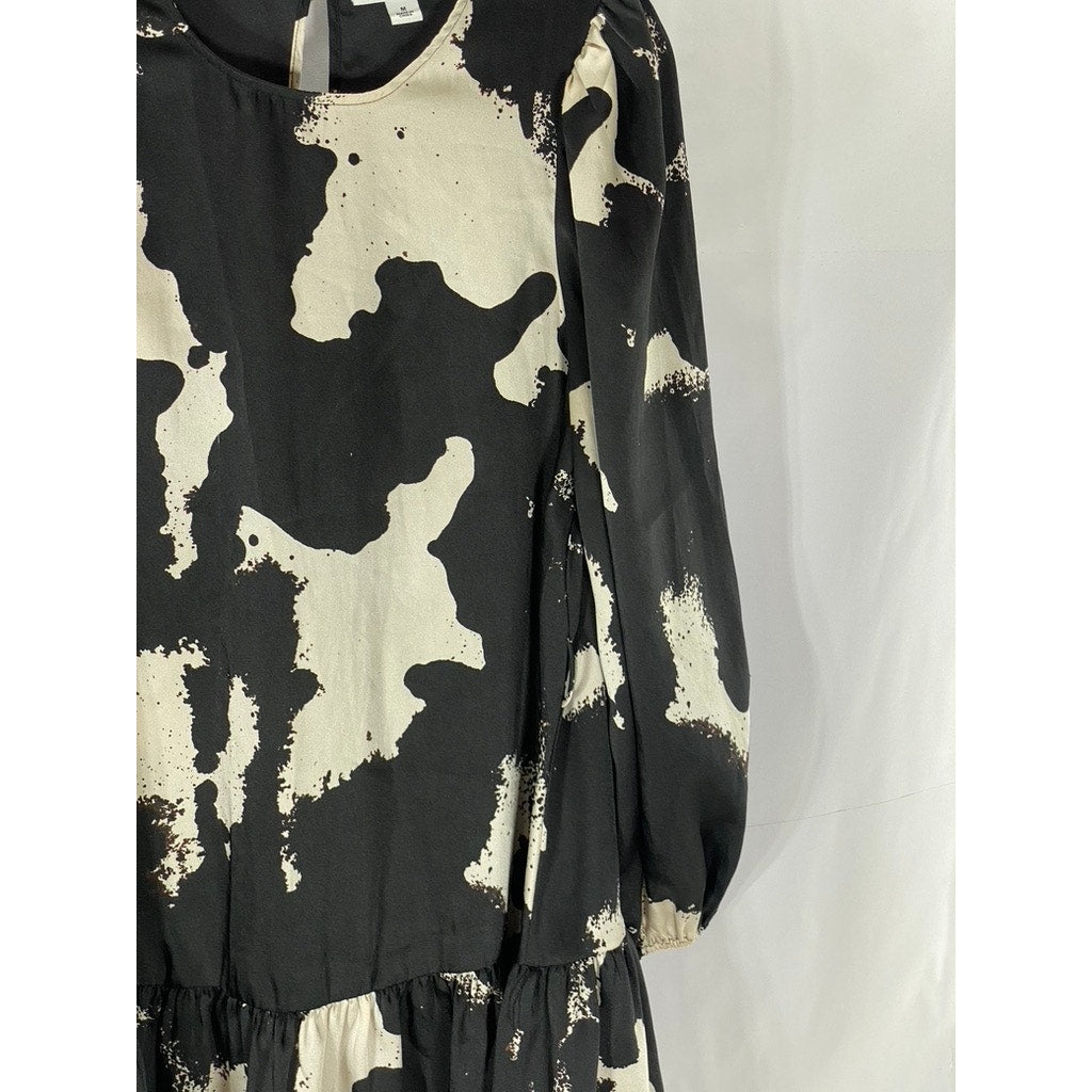 ALEXIS X TARGET Women's Black-Beige Ruffle-Hem Long Sleeve Mini Dress SZ M