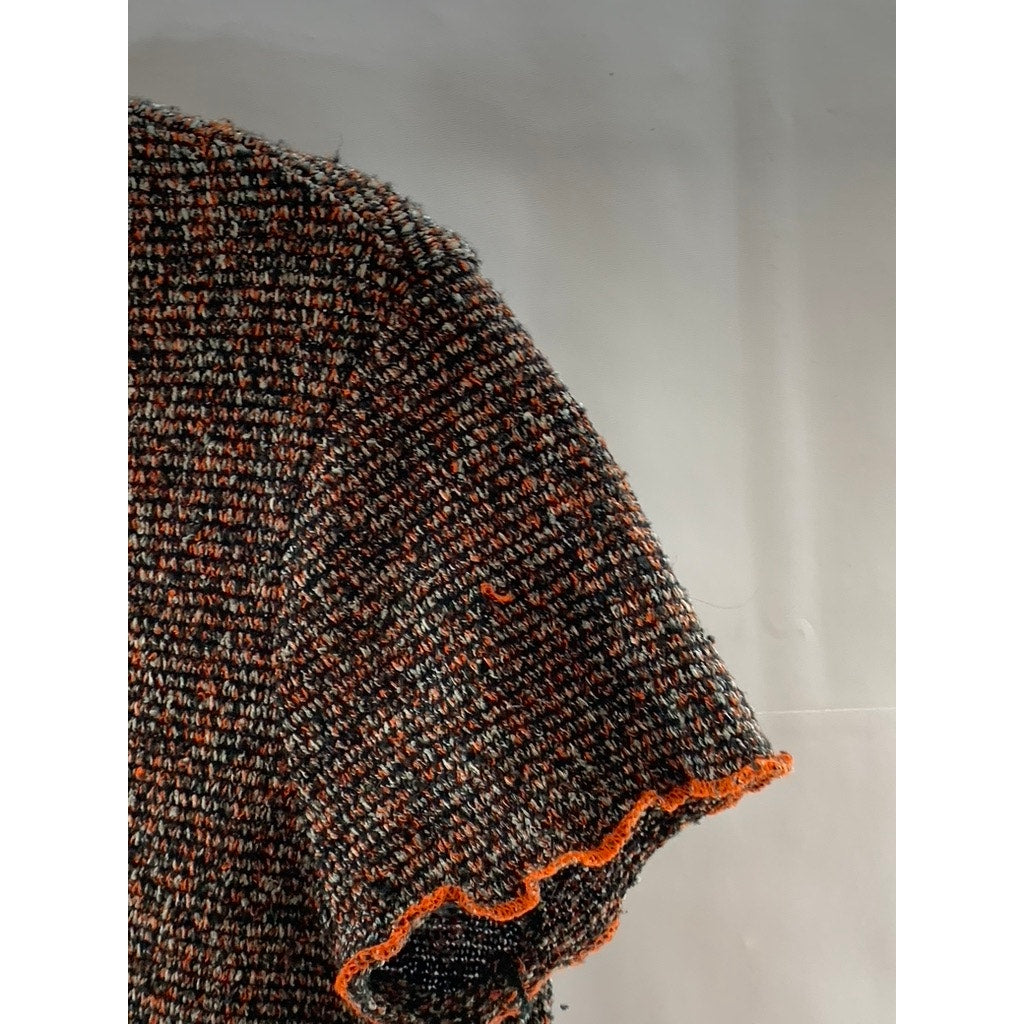 ZARA TRAFALUC Women's Brown/Orange Overstitch Lettuce-Trim Knit Crop Top SZ S