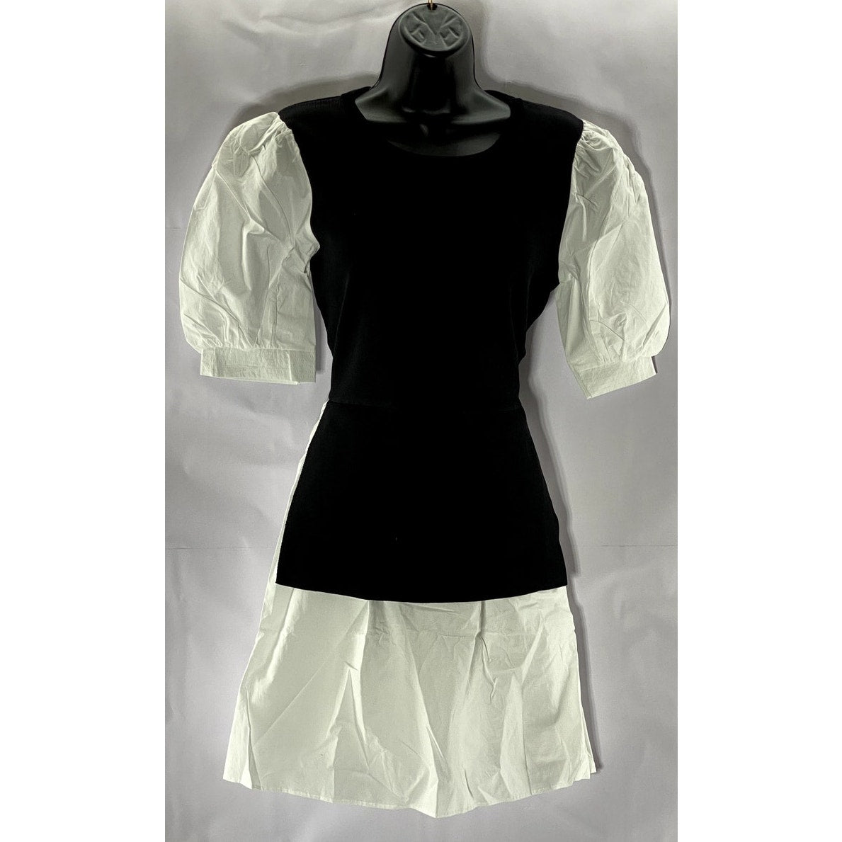 ENGLISH FACTORY Women's Black/White Short Puff Sleeve Poplin Mini Dress SZ M