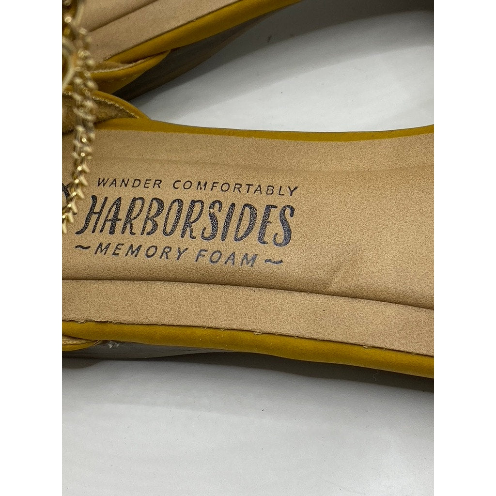 HARBORSIDES Women's Mustard Yellow Paxton Pointed-Toe Ankle-Strap Flats SZ 7.5