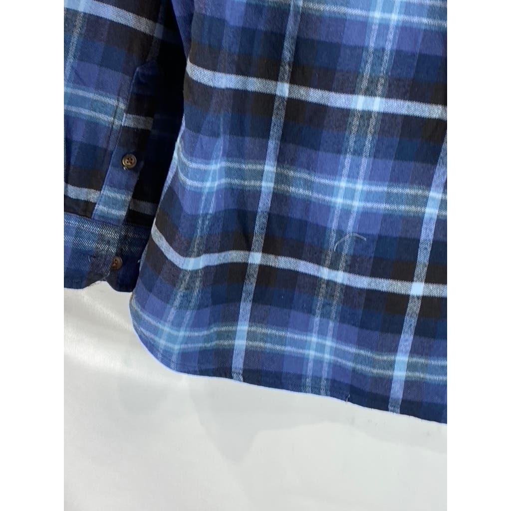 JACHS Men's Blue Plaid Heritage Flannel Button-Up Long Sleeve Shirt SZ L