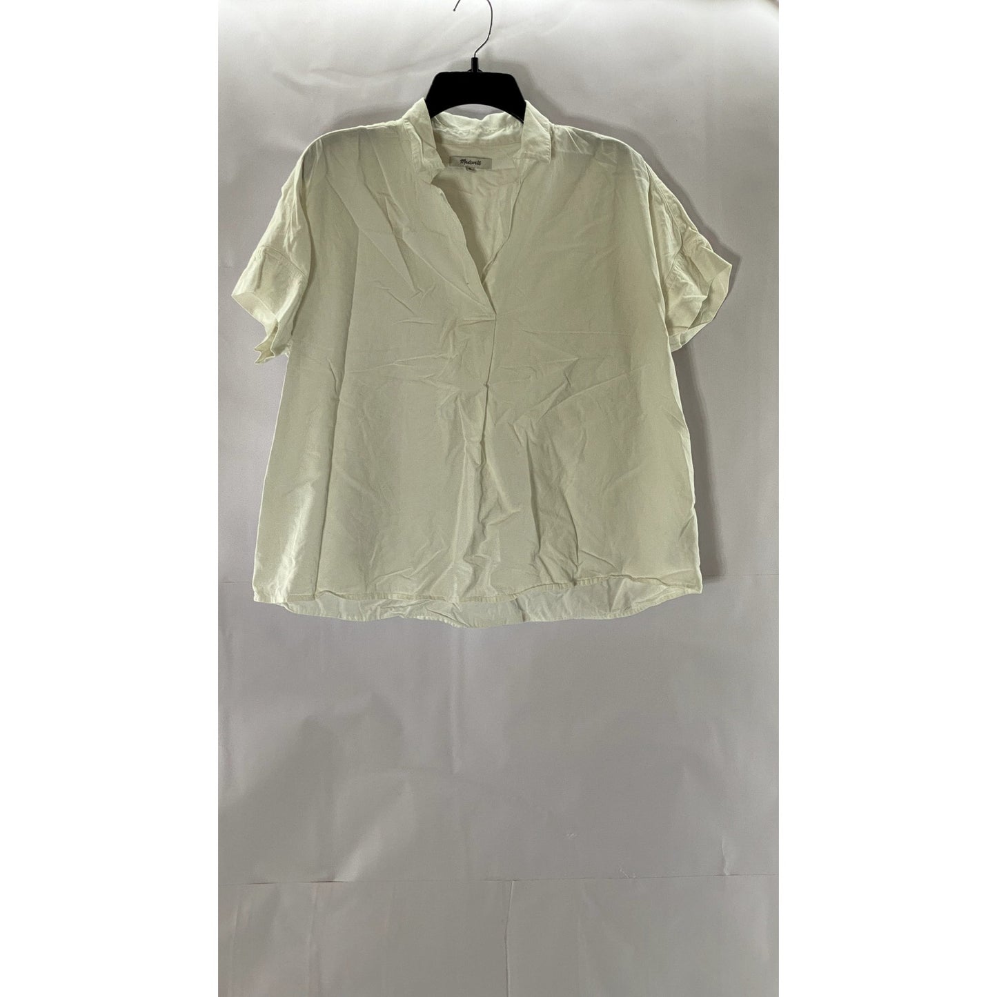 MADEWELL Women's White V-Neck Short Sleeve Parka Popover Top SZ M