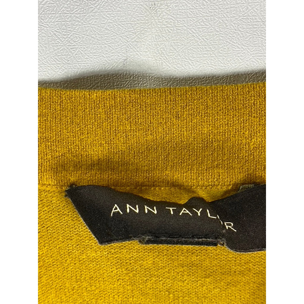 ANN TAYLOR Women's Yellow-Gold Solid Boatneck Long Sleeve Top SZ M